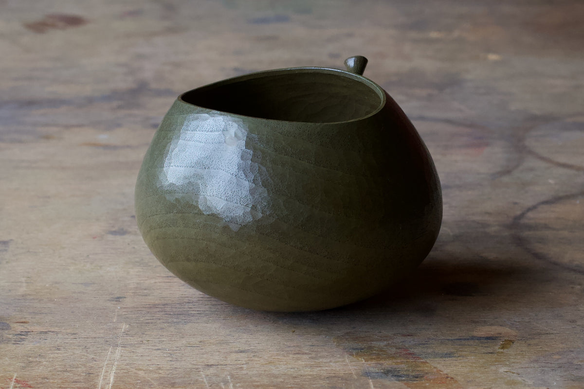 Walnut 'Harvest' Drinking Vessel With Green Urushi