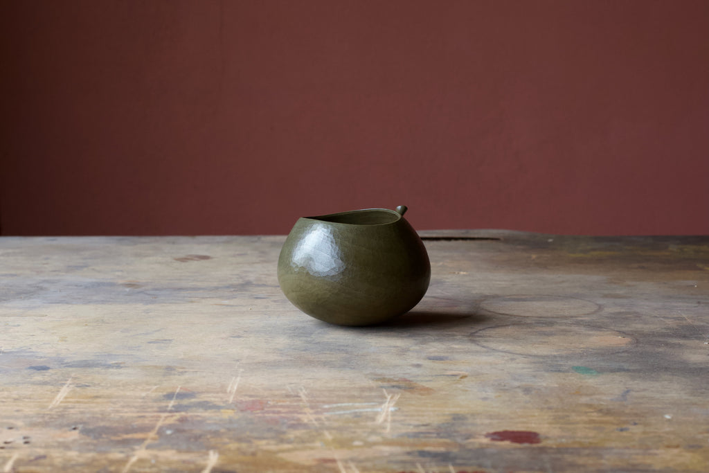 Walnut 'Harvest' Drinking Vessel With Green Urushi