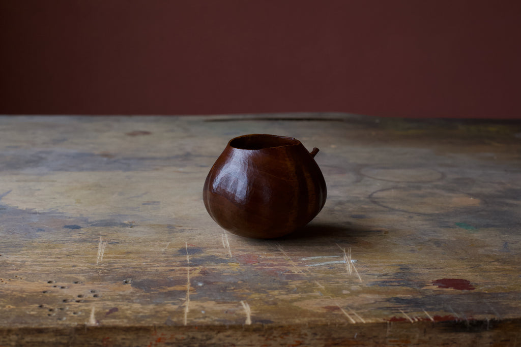 Walnut 'Pattypan' Drinking Vessel With Urushi