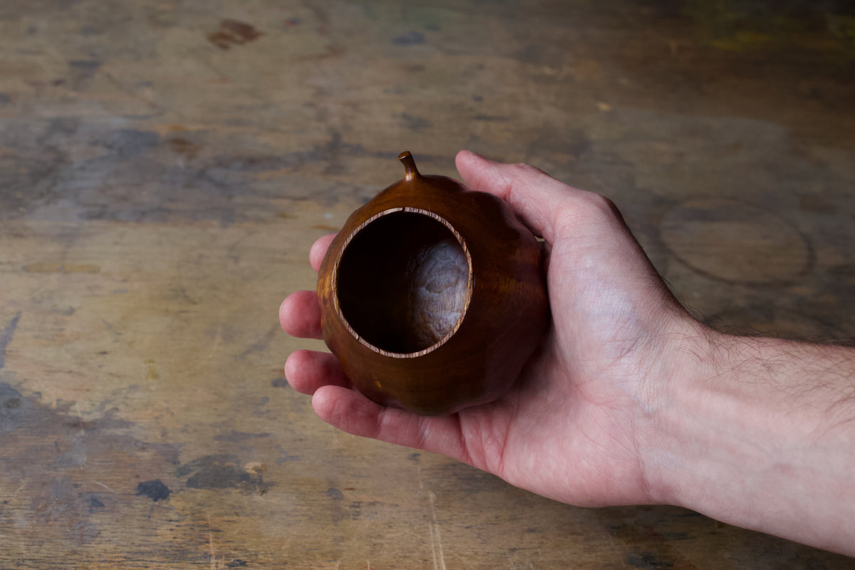 Walnut 'Pattypan' Drinking Vessel With Urushi