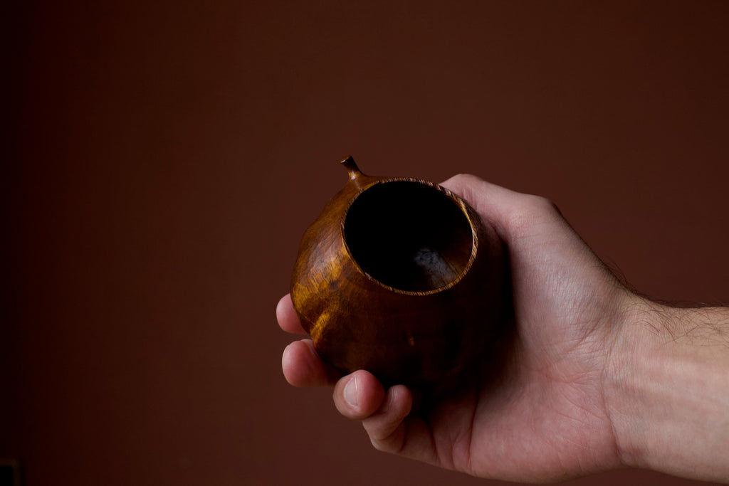 Walnut 'Pattypan' Drinking Vessel With Urushi