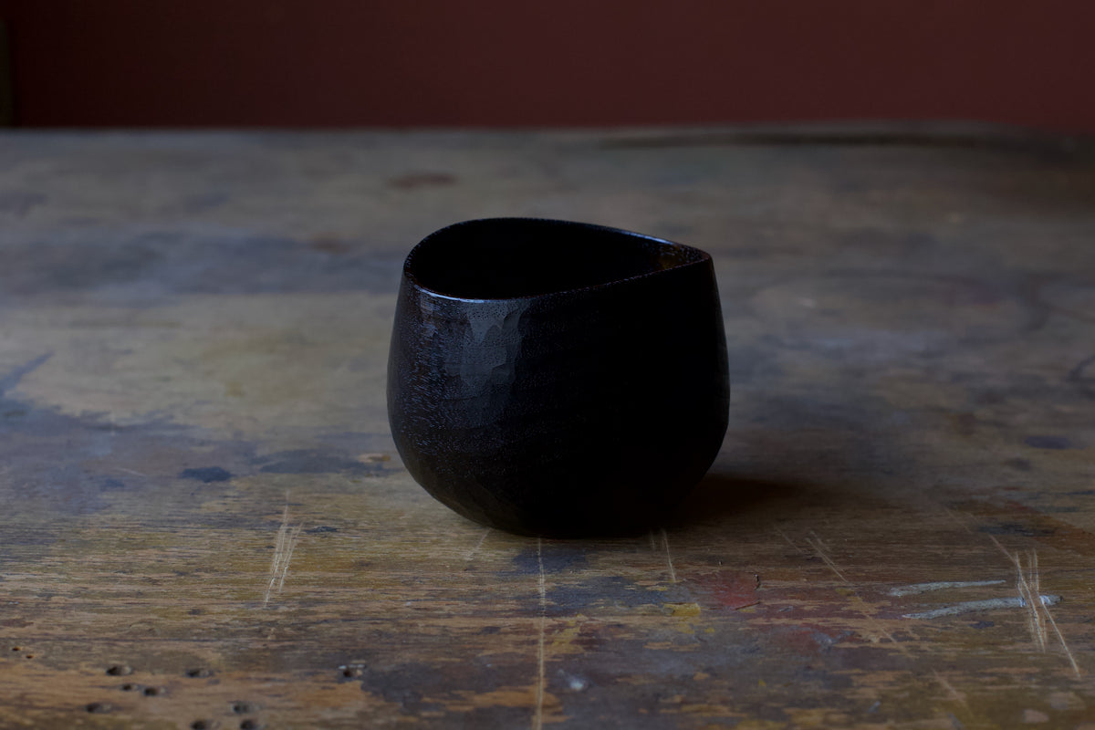 Black Walnut 'Beaker' Drinking Vessel With Black Urushi