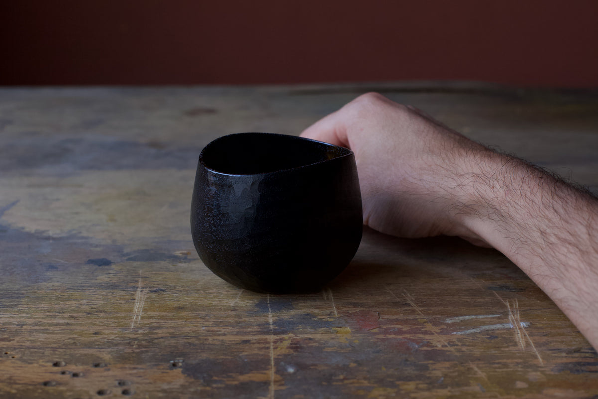 Black Walnut 'Beaker' Drinking Vessel With Black Urushi