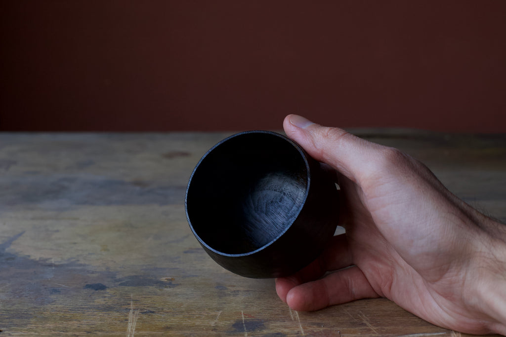 Black Walnut 'Beaker' Drinking Vessel With Black Urushi