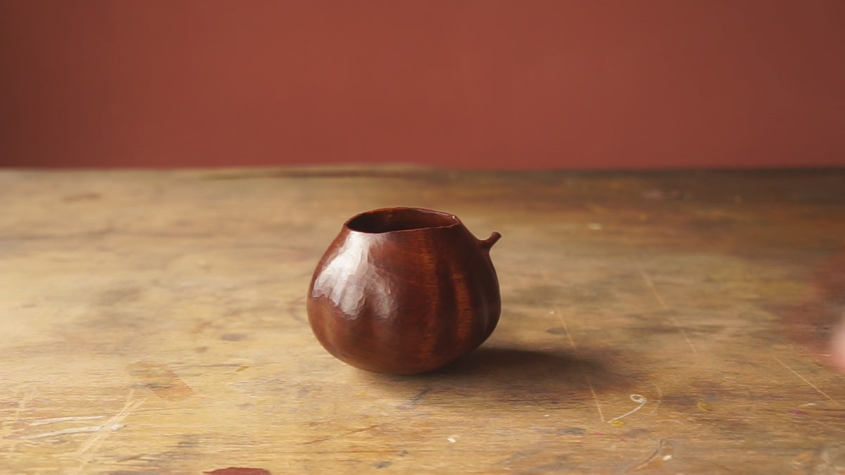 Walnut 'Pattypan' Drinking Vessel With Urushi